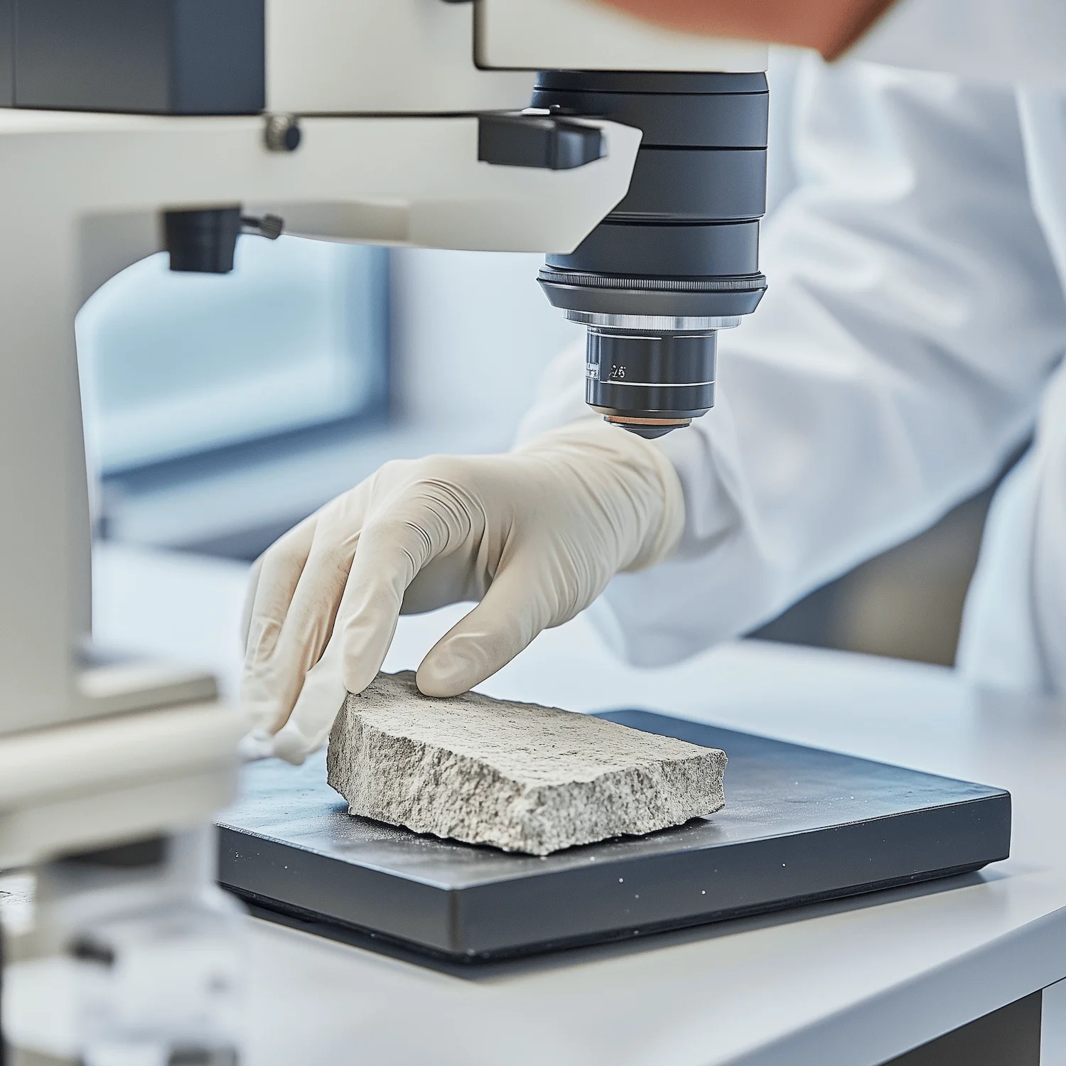 Laboranalyse von Baustoffproben auf Asbestfasern unter dem Mikroskop