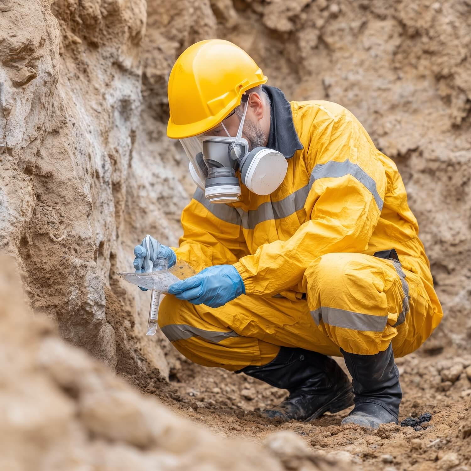 Fachgerechte Probenahme von Bodenmaterial auf Baustelle