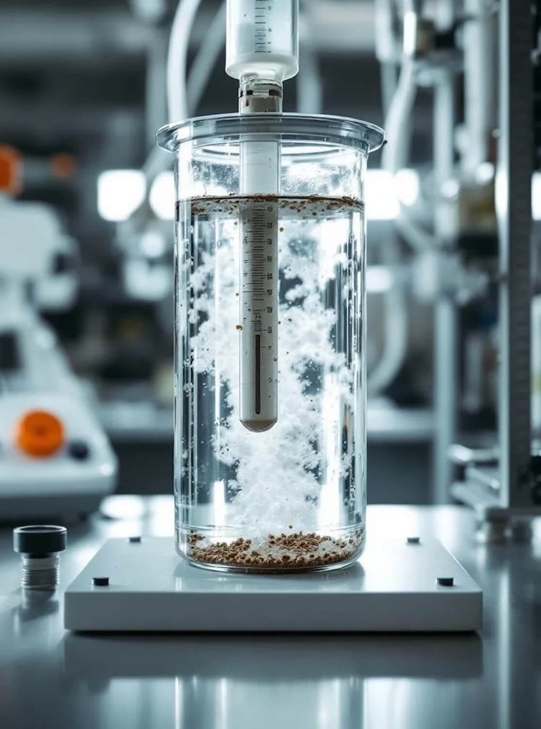 Sedimentationszylinder mit Hydrometer zur Analyse feinkörniger Bodenanteile im Labor nach DIN EN ISO 17892-4